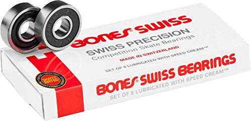 Bones Swiss Skateboard Bearings 8 Pack - High Speed, Removable Rubber Shields, Pre-Lubricated