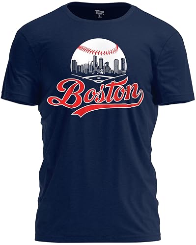 Baseball Shirt Fan Cityscape T-Shirt with Urban Skyline Graphic - Adult Boston Navy Large