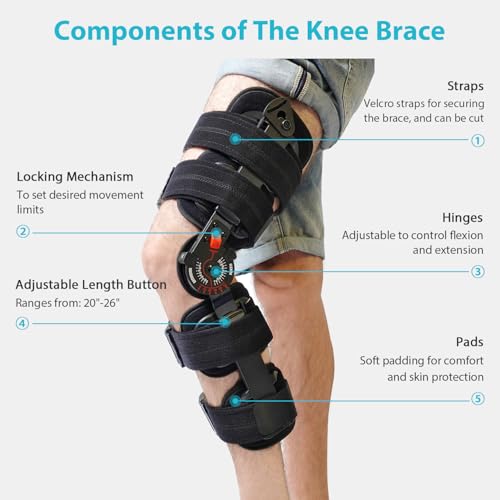 KD ROM Hinged Knee Brace for ACL, MCL, PCL & Post-Op Support, Adjustable Stability