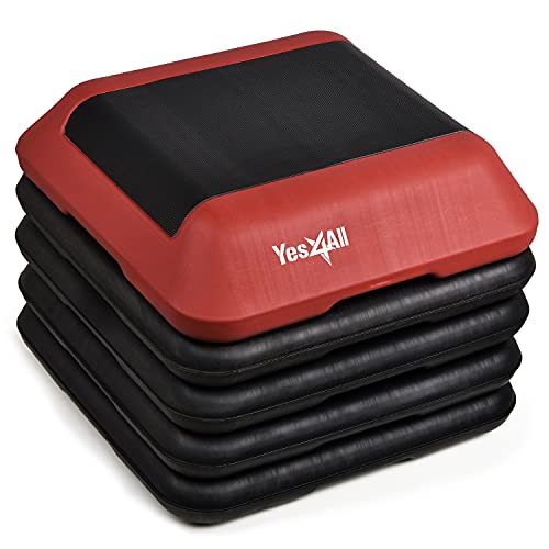 Adjustable 16x16 High Step Aerobic Platform with 4 Risers - Red/Black