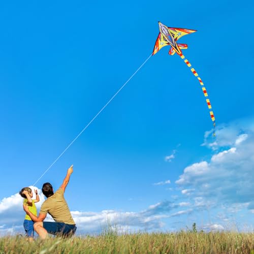 Yellow Fighter Plane Kite for Kids & Adults - Easy to Fly with Reel & 200ft String