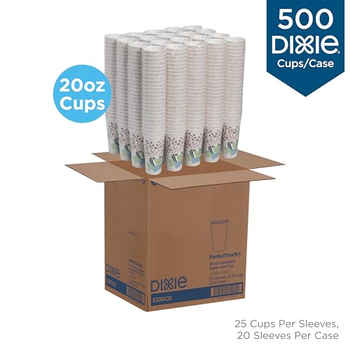 Georgia-Pacific Dixie PerfecTouch 20 oz Coffee Cups - Coffee Haze Design, 500 Count (25 Per Sleeve, 20 Sleeves Case) - Coffee Design