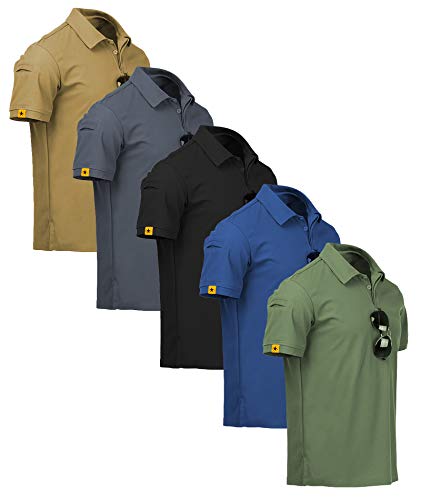 ZITY 5 Pack Men's Short Sleeve Moisture-Wicking Golf Polo Shirts Large