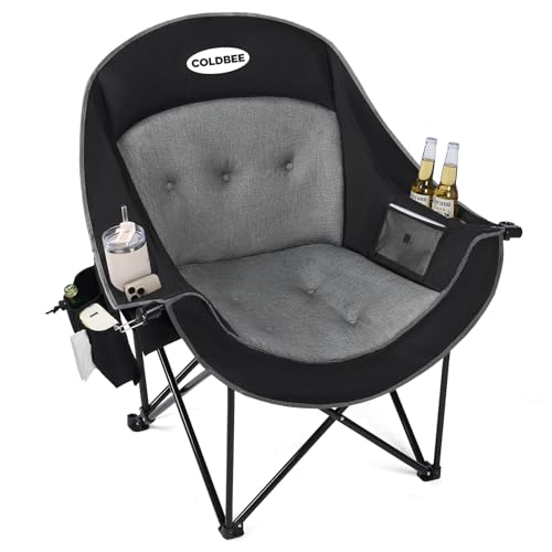 Coldbee Oversized Heavy Duty Camping Chair with Padded Headrest, Insulated Cooler & Cup Holders - Black (Unheated Variant)