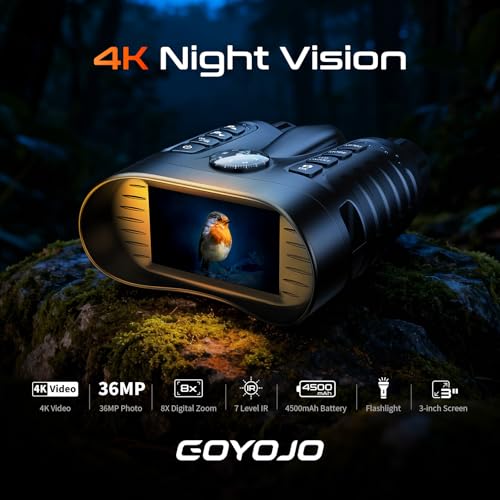 GOYOJO Night Vision Binoculars 4K IR Goggles with 32GB Recording for Hunting Camping