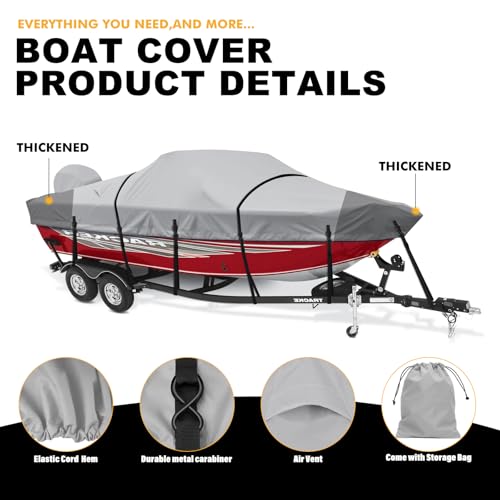 Heavy Duty Waterproof Boat Cover 16-18.5ft Gray - Light Gray, Up to 94" Beam