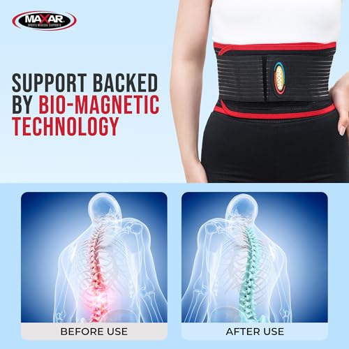 MAXAR Bio-Magnetic Back Brace LG (Naval 36-40in) - Lumbar Support for Lower Back Pain