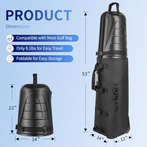 Durbles Black Hard Shell Golf Travel Bag with Waterproof Fabric & Wheels