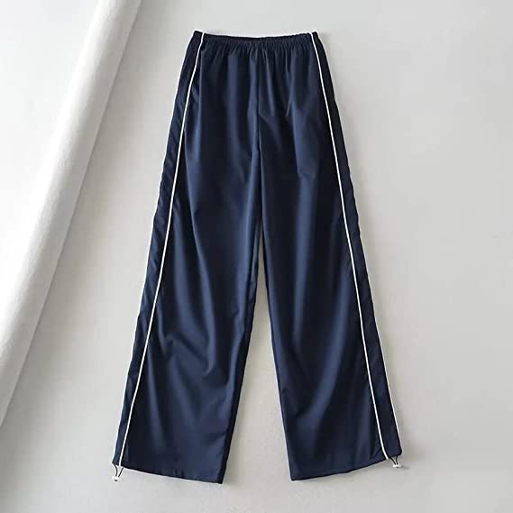 XPONNI Women's Baggy Y2K Parachute Pants Navy Small