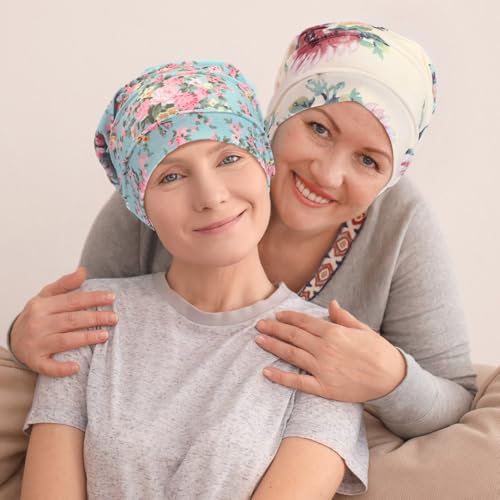Geyoga 6 Pieces Chemo Headwear Caps for Women - Warm Color, Floral Style
