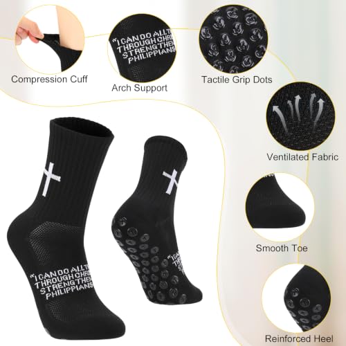 Christian Cross Print Socks 4/6 Pairs Black 4:13 Variation - Faith-Based Athletic Socks