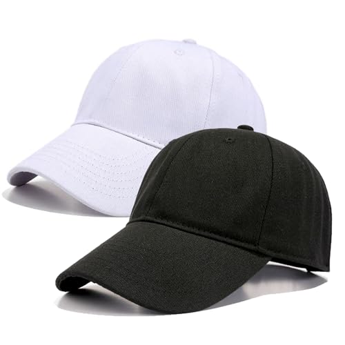 Cotton Baseball Caps 2-Pack for Men Women Adjustable Black and White
