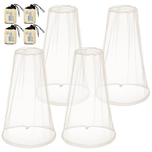 Mosquito Head Net Face Mesh Beige 4 Pack Outdoor Bug Protection