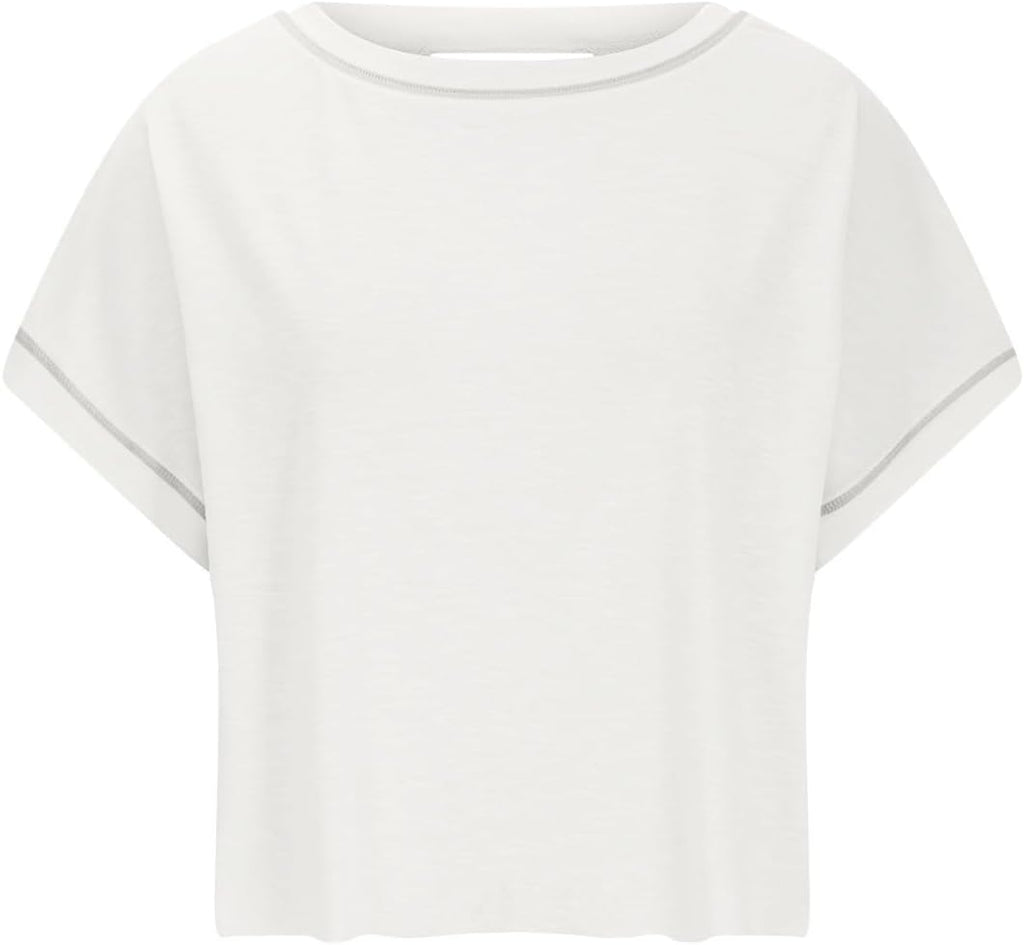 VIEWON Women's Workout Top - Open Back Short Sleeve Gym Yoga Tee | Y2K Crop Design