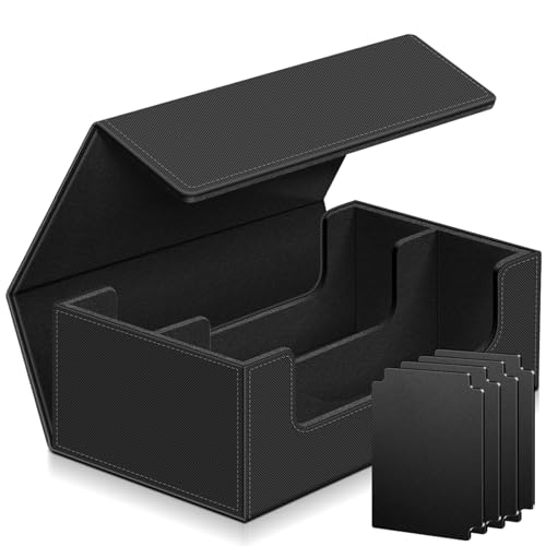 1200+ Card Deck Case Black Leather Magnetic Storage for Trading Cards