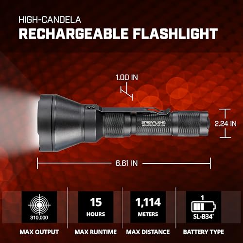 Streamlight MegaStream HP 1350-Lumen Tactical Flashlight with USB-C, Holster, Black - Portable EDC Light