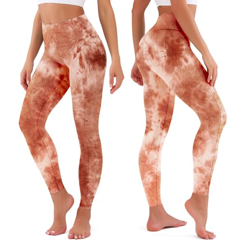Full Length High Waist Leggings for Women with Pockets - Large X-Large Brick Red