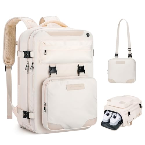 Travel Backpack for Men Women 17.3 Inch Laptop Shoe Compartment - Beige