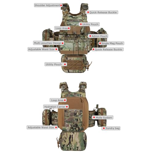 BOMTURN Camo Tactical Outdoor Vest for Men with Quick Release Buckle & Detachable Molle System