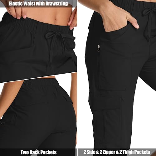 Women's Black Cargo Capris with Pockets - Stretch Quick Dry Hiking Shorts XXL