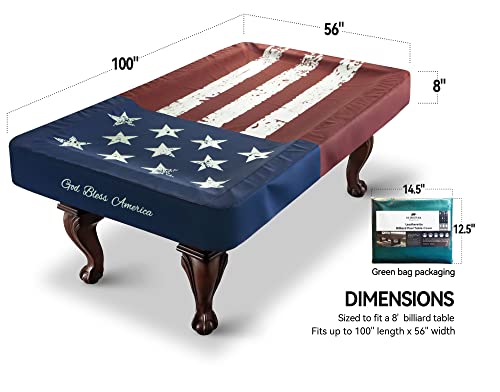 BEARCOVER Vintage 8FT Pool Table Cover Waterproof Leatherette with Stars & Stripes - Old Glory BC