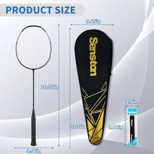 Senston N80 Carbon Fiber Badminton Racket Black+Blue, 79g Lightweight Set