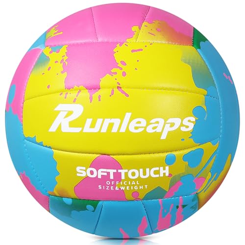 Beach Volleyball Official Size 5 Soft PU Ball - Waterproof Indoor/Outdoor (Pink/Yellow) - Runleaps