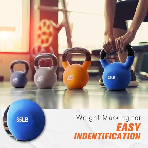 Neoprene Coated Kettlebell Set - Solid Cast Iron Weight Training Equipment