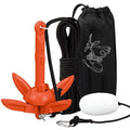 Orange Folding Grapnel Anchor Kit for Kayaks - 1.5 lb with 40ft Rope and Accessories