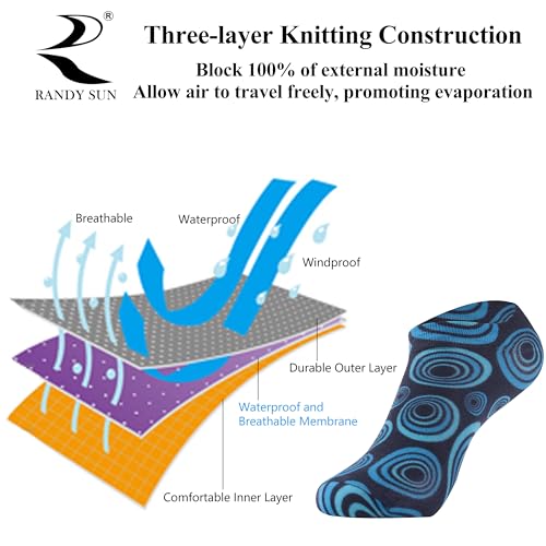RANDY SUN Waterproof Ankle Socks - Unisex Cycling, Hunting, Fishing, Running 2 Pairs Sky & Black Ultra-Thin No Show Socks