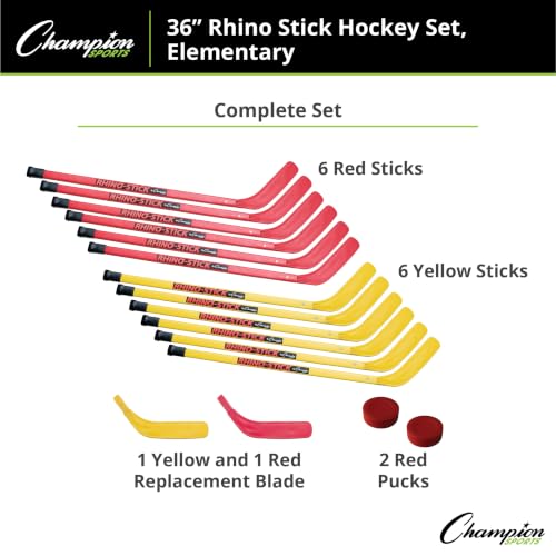 Champion Sports Rhino Stick Hockey Set 36" - Durable ABS Indoor/Outdoor