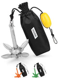Silver 1.5 lb Folding Grapnel Anchor Kit with 40 ft Rope & Buoy for Kayaks and Small Watercraft