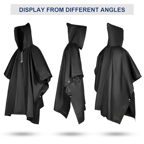 Black Reusable Adult Rain Ponchos - 20 Pack Waterproof Waterproof Raincoat with Hood