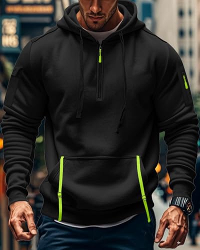 Men's Tactical Hoodies Quater Zip Sweatshirt Black XL - Casual Workout Pullover
