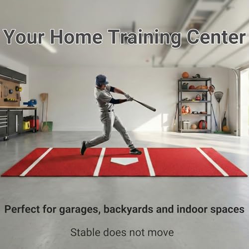Malletra 10x5 Red Heavy Duty Baseball Hitting Mat - Rollable Turf, Non-Slip Batting Practice