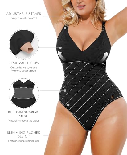 SHAPELLX X-Large Black One-Piece Tummy Control Swimsuit Lace-Up Back Bathing Suit
