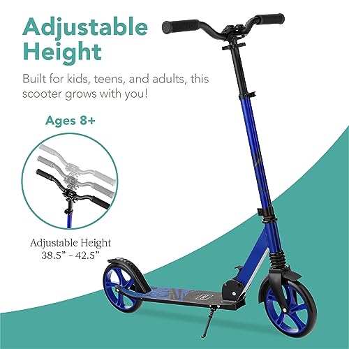 Kids & Teen Foldable Kick Scooter with Large Wheels & Suspension - Blue