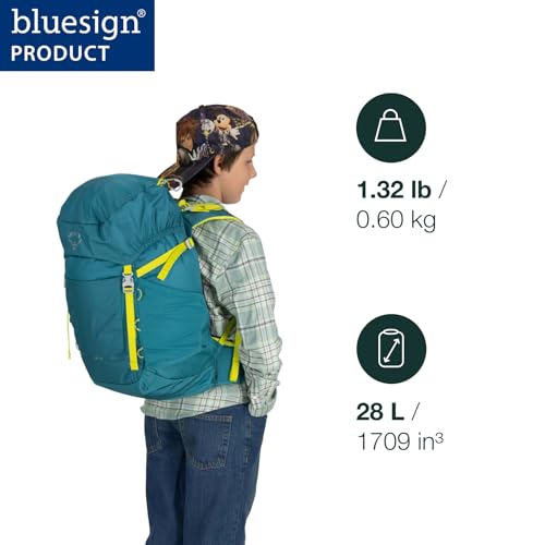 Osprey Jet 28L Kids' Hiking Backpack - Green Canopy, Hydration Compatible