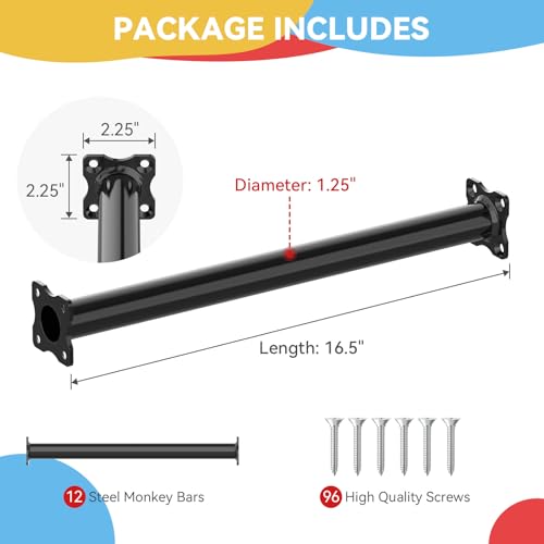 16.5 Inch Black Monkey Bars Kit - 12 Steel Rungs for Indoor & Outdoor Climbing