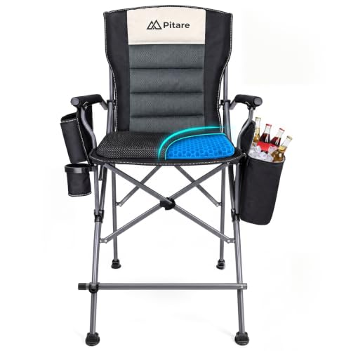 Tall Folding Camping Chair with Cooler Bag, Gel Cushion & Footrest - Heavy Duty Portable Outdoor Seat for Adults