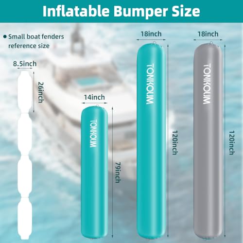 Heavy Duty Inflatable Boat Fenders 10ft Gray Lake Blue Mooring Protectors