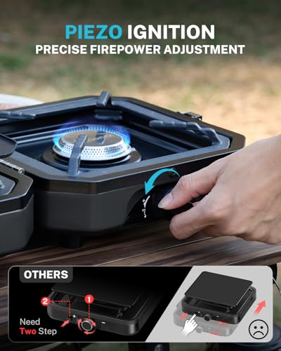 Gonex Black 2-Burner Portable Camping Stove with Griddle & Cast Iron Grates