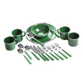 Green Stansport 24-Piece Enamel Camping Dinnerware Set for 4 - Lightweight & Durable