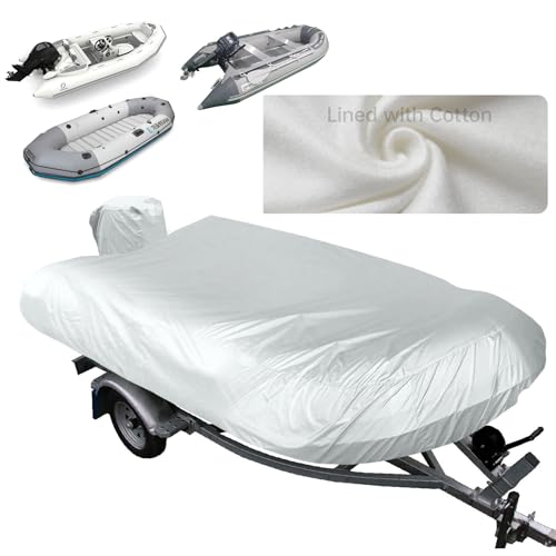 Silver Gray Inflatable Boat Cover 8-9ft with Lining, Motor Cover & Storage Net