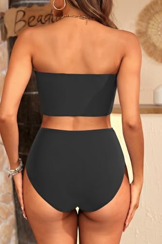 Large Black Strapless Bandeau Bikini Set - Two Piece Swimsuit