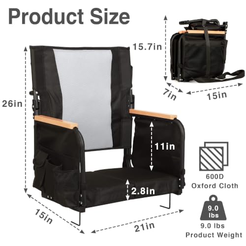 Behairity High Back Stadium Seat with Support & Cushion - Black