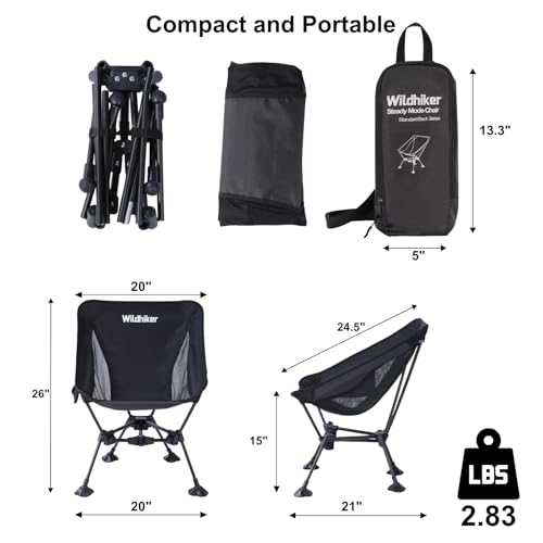Wildhiker Compact Folding Camping Chair Set - Black, 2 Pack, Ultralight & Stable