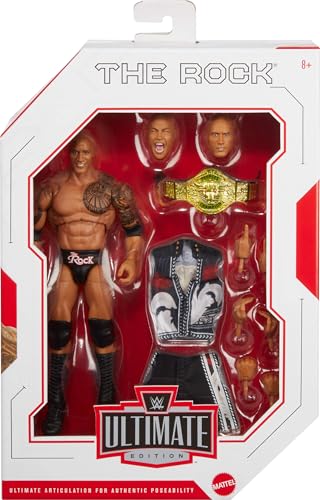 WWE Ultimate Edition Action Figure with Swappable Heads & Hands - The Rock 6-Inch Collectible Set