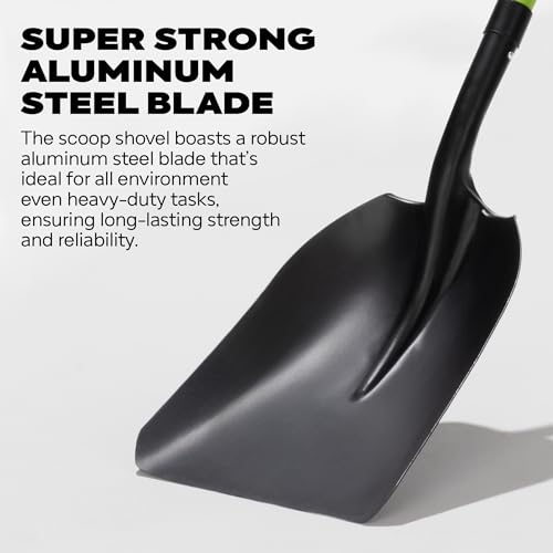 IDZO Heavy Duty Aluminum Steel Snow Shovel Black 44.5 Inch Wide Blade with Ergonomic Handle