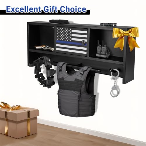 Neoaider Wall Mounted Police Gear Rack with Gun Storage - 36x4x15 Inches